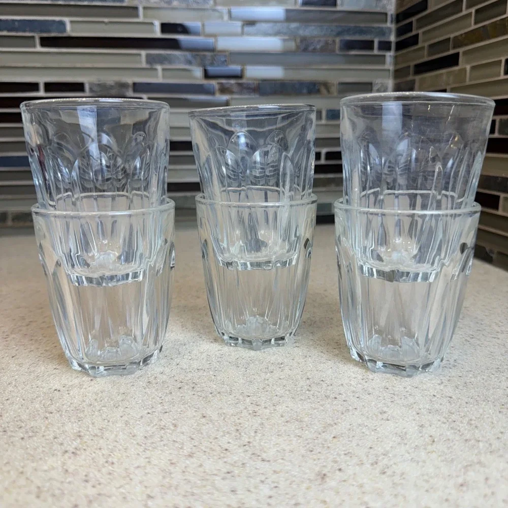 VTG Vetravir Italy Clear Glass Juice Glasses Set of 6 Paneled Scalloped Art Deco